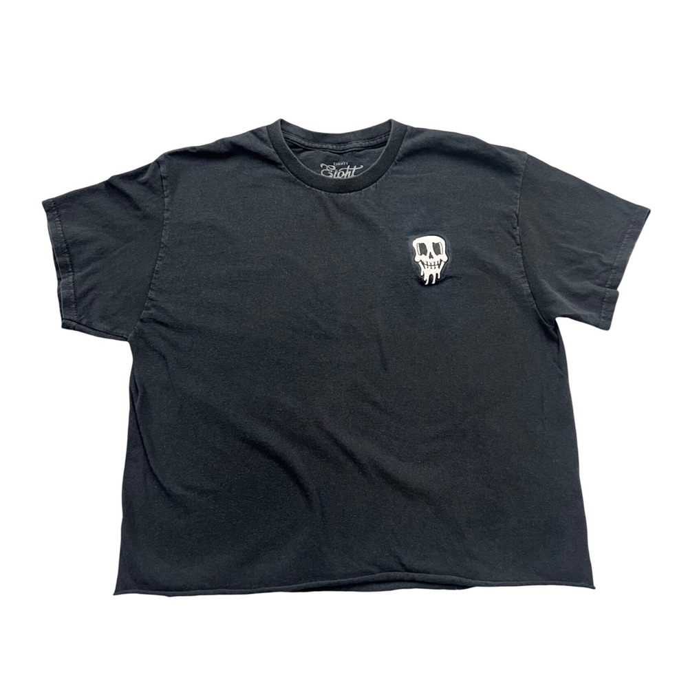 Eighty Eight Brand Graphic T-Shirt Mens Medium Black Melting Skull Raw Hem Tee